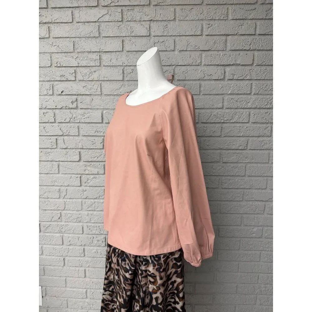 J. Crew Women’s Puff Sleeve Open Back Blush Faux Leather Top Size 14